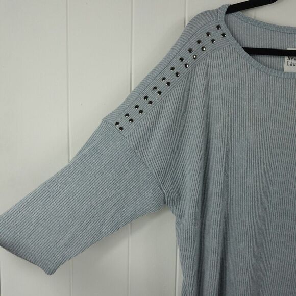 New York Laundry Dusty Blue Ribbed Sweater Metal Studs Size 2X - Picture 5 of 9